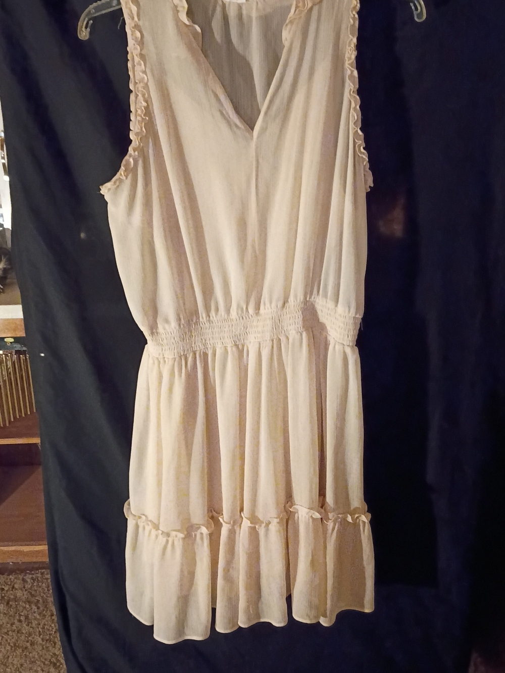 Women's Sleeveless Cream Ruffle Waist Dress